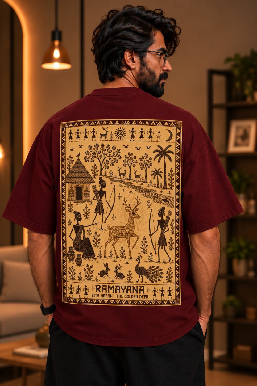 Color: CarmineMaroon — back print, the complete Golden Deer plate