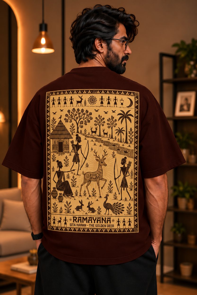 Color: ChocolateBrown — back print, the complete Golden Deer plate