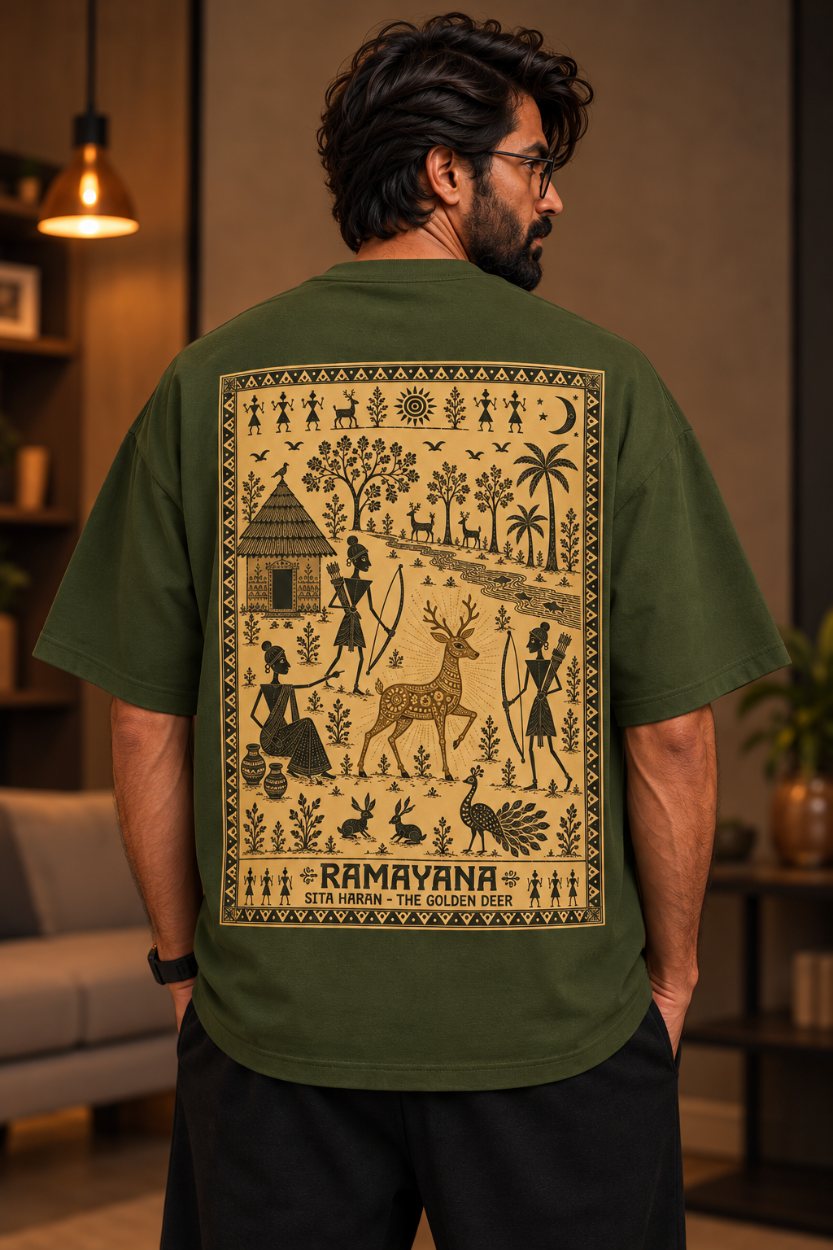 Color: MossGreen — back print, the complete Golden Deer plate